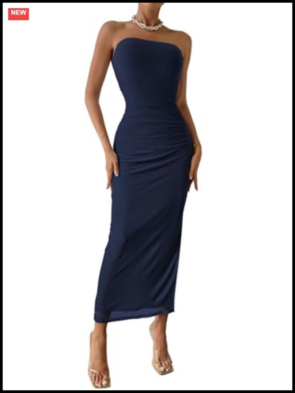 Strapless Bodycon Maxi Dress with Slit Ruched Tube Top Summer